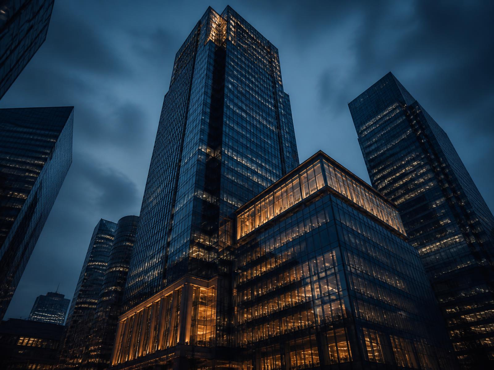 Financial district towers at dusk